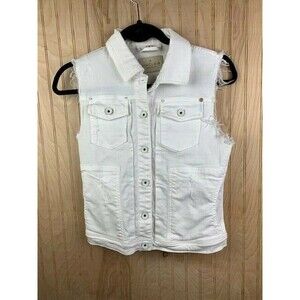 Sinclair Size Small Womens Vest White Denim Distressed Raw Seams Sleeveless